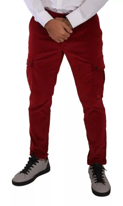 Dolce & Gabbana Red Corduroy Cotton Cargo Skinny Pants - IT48 | M