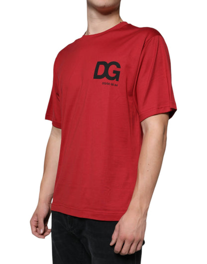 Dolce & Gabbana Red Cotton DG Logo Print Crew Neck T-shirt - IT46 | S