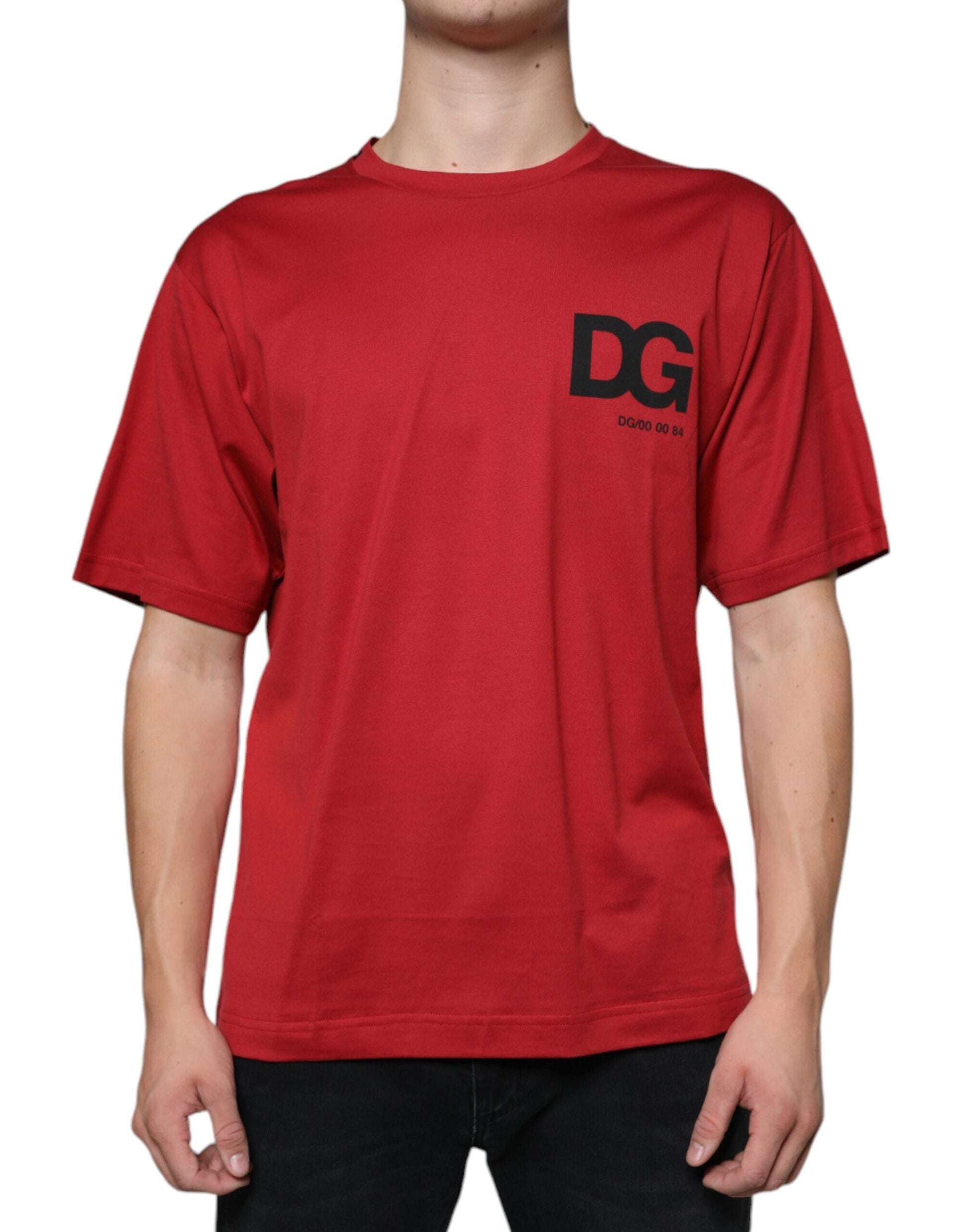 Dolce & Gabbana Red Cotton DG Logo Print Crew Neck T-shirt - IT46 | S