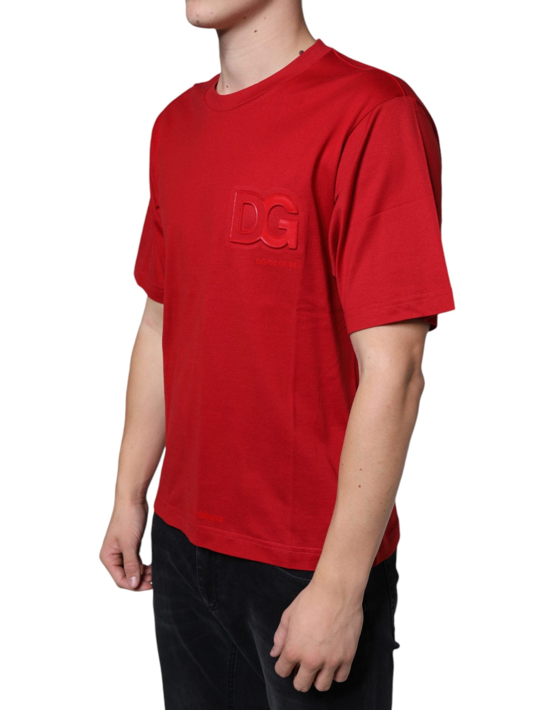 Dolce & Gabbana Red Cotton DG Logo Print Crew Neck T-shirt - IT46 | S