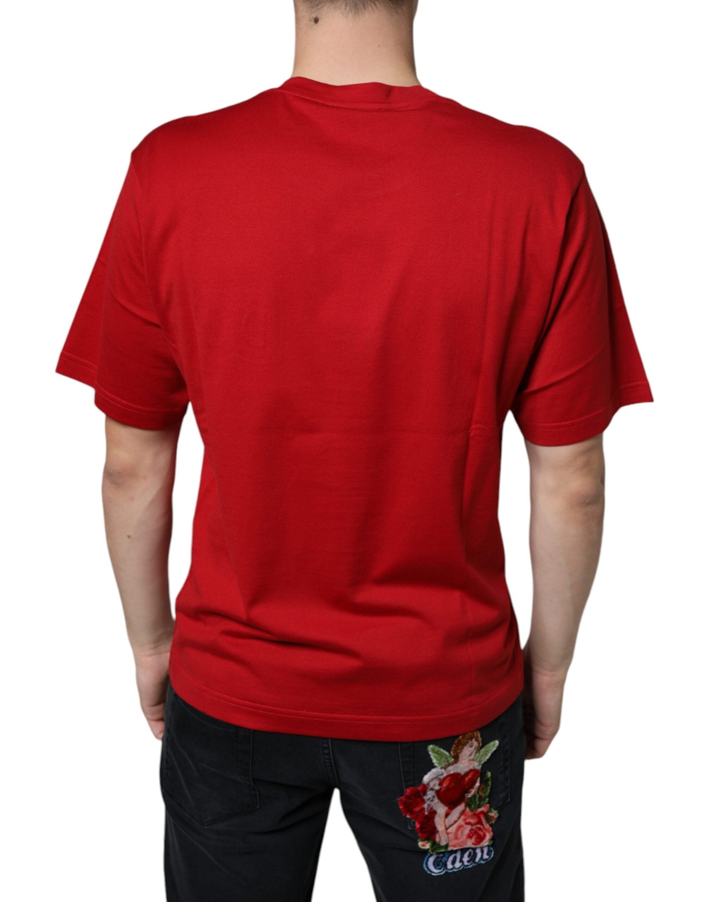 Dolce & Gabbana Red Cotton DG Logo Print Crew Neck T-shirt - IT46 | S