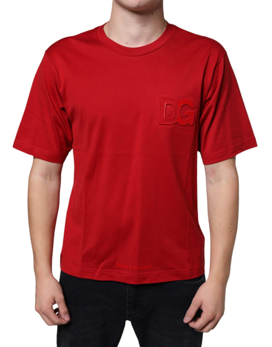 Dolce & Gabbana Red Cotton DG Logo Print Crew Neck T-shirt - IT46 | S