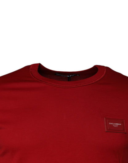 Dolce & Gabbana Red Cotton Logo Plaque Men Crew Neck T-shirt - IT46 | S