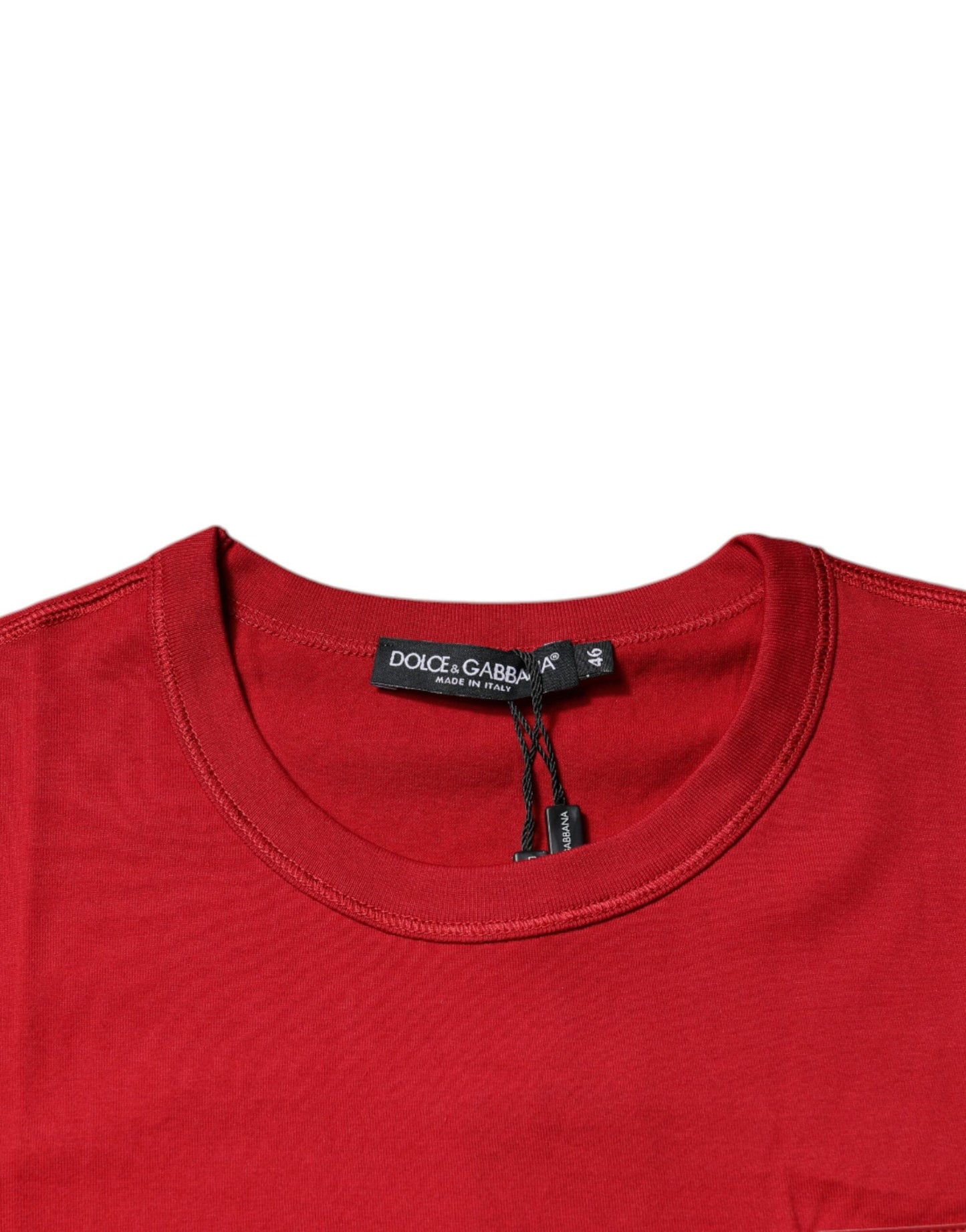 Dolce & Gabbana Red Cotton Logo Plaque Men Crew Neck T-shirt - IT46 | S