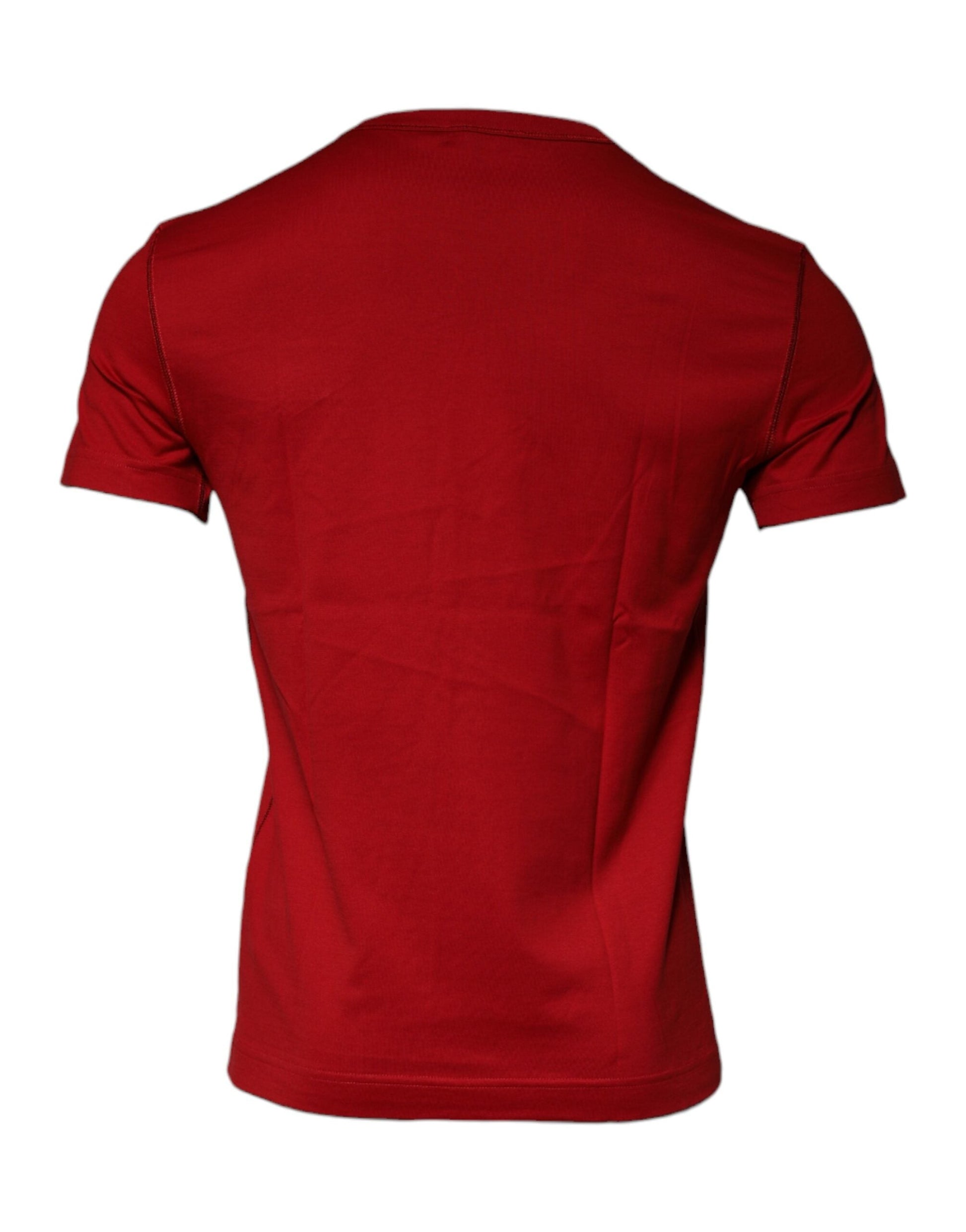 Dolce & Gabbana Red Cotton Logo Plaque Men Crew Neck T-shirt - IT46 | S