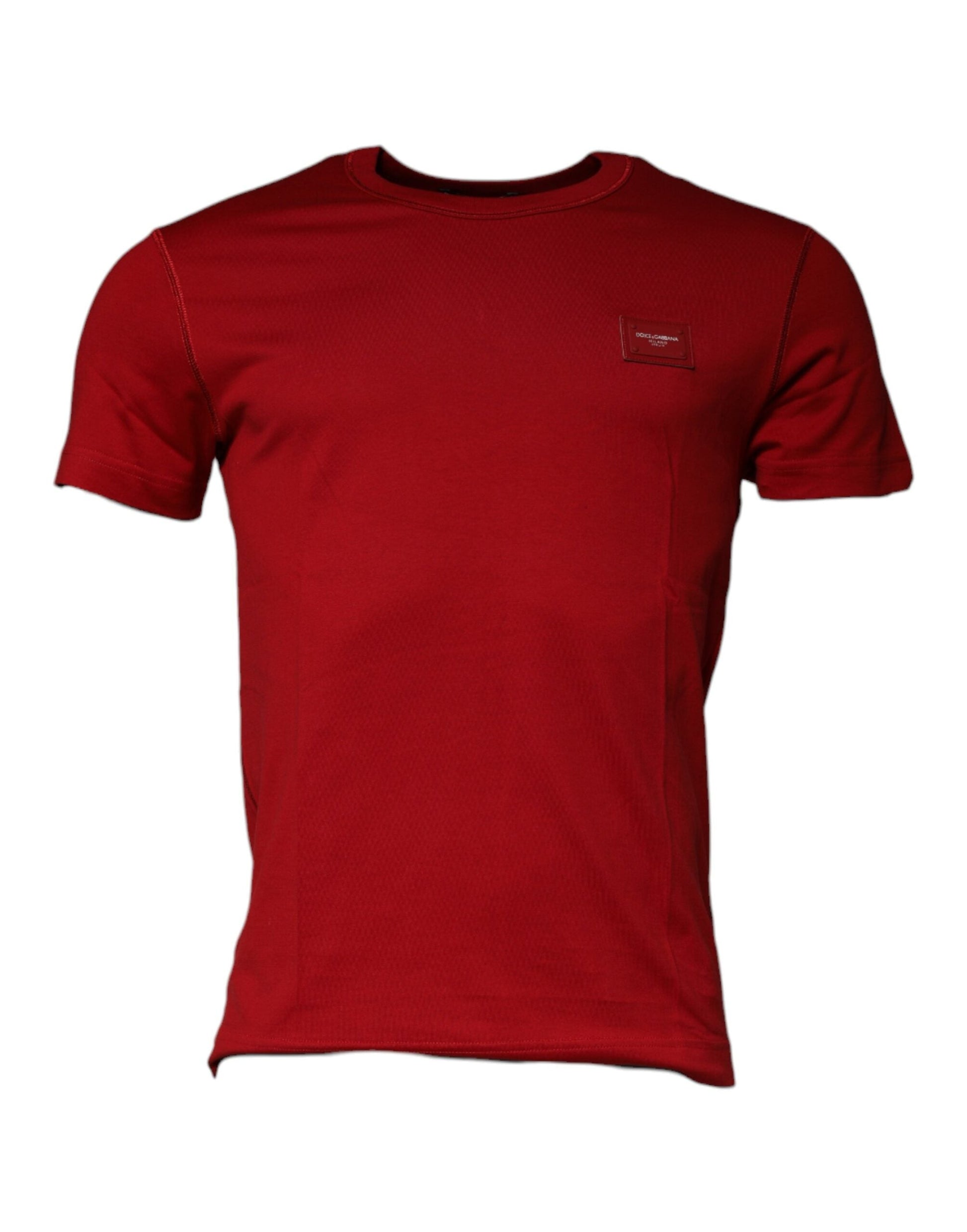 Dolce & Gabbana Red Cotton Logo Plaque Men Crew Neck T-shirt - IT46 | S