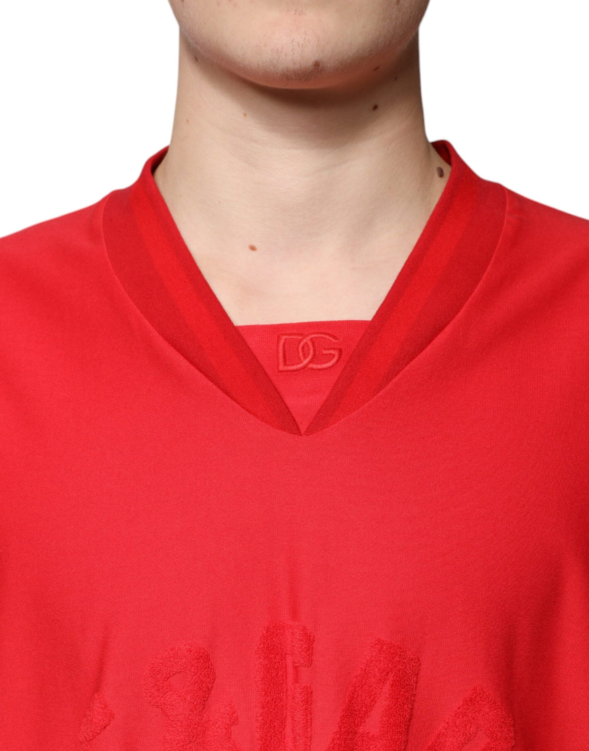 Dolce & Gabbana Red Cotton V-neck Short Sleeves T-shirt - IT50 | L