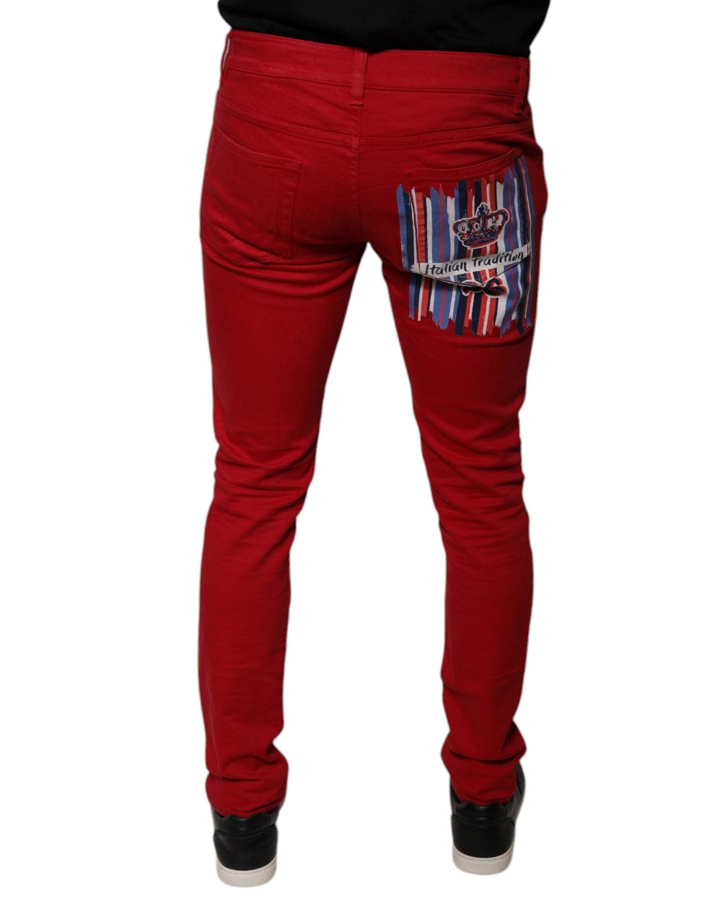 Dolce & Gabbana Red Crown Logo Cotton Skinny Denim Jeans - IT48 | M