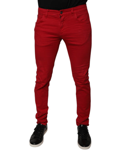 Dolce & Gabbana Red Crown Logo Cotton Skinny Denim Jeans - IT48 | M