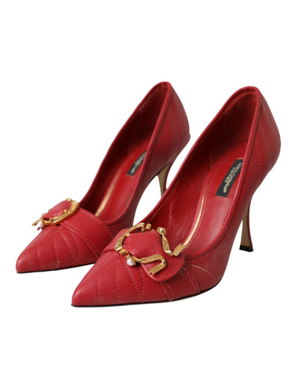 Dolce & Gabbana Red Devotion Leather Heels Pumps Shoes - EU36/US5.5