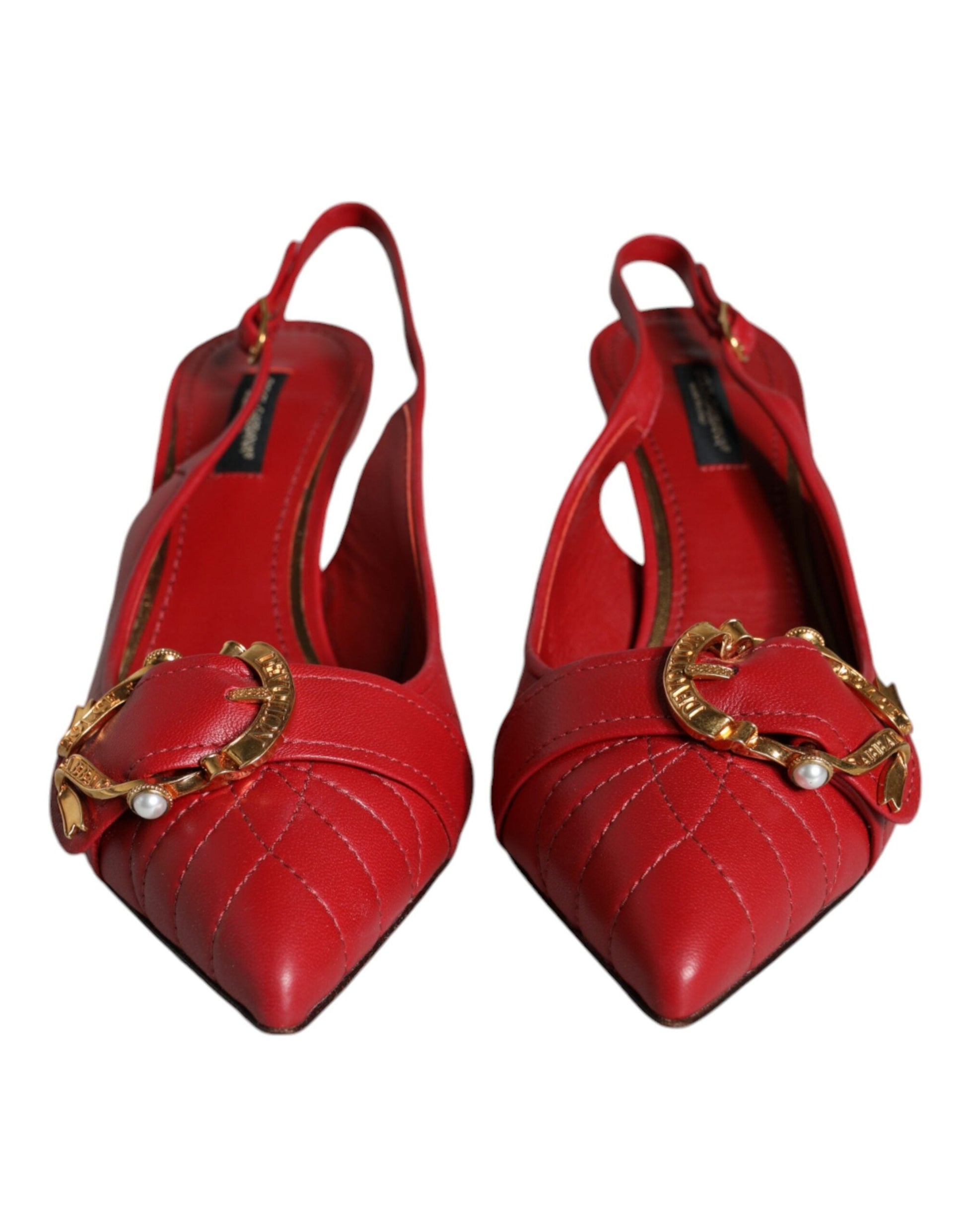 Dolce & Gabbana Red Devotion Leather Heels Slingback Shoes - EU35.5/US5.5