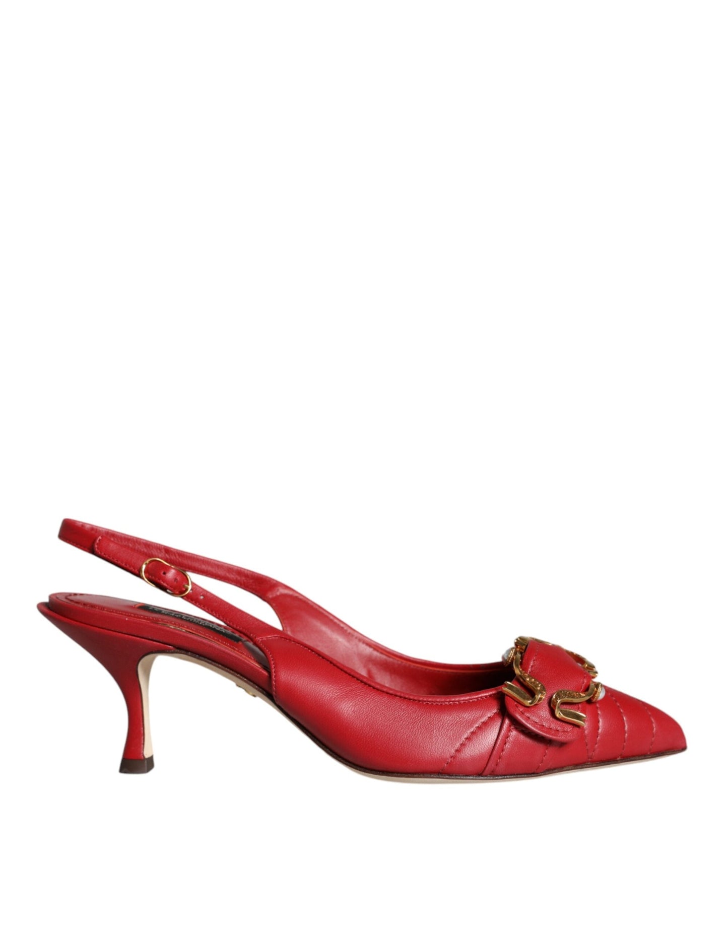 Dolce & Gabbana Red Devotion Leather Heels Slingback Shoes - EU35.5/US5.5