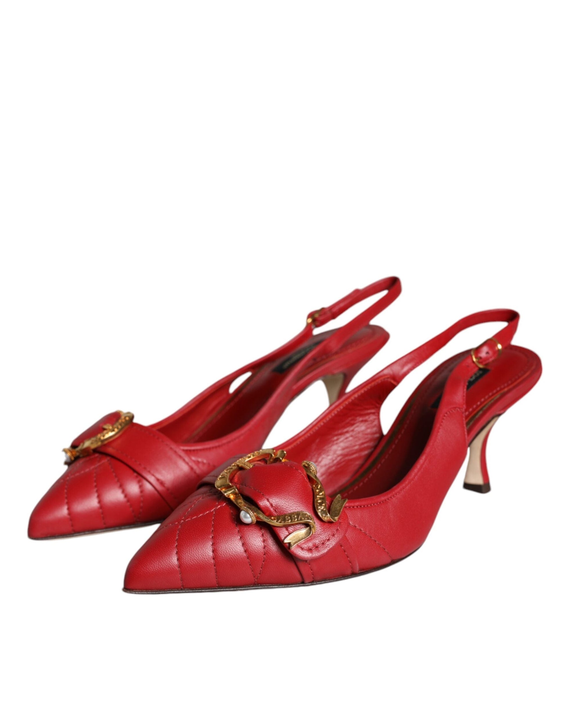 Dolce & Gabbana Red Devotion Leather Heels Slingback Shoes - EU35.5/US5.5