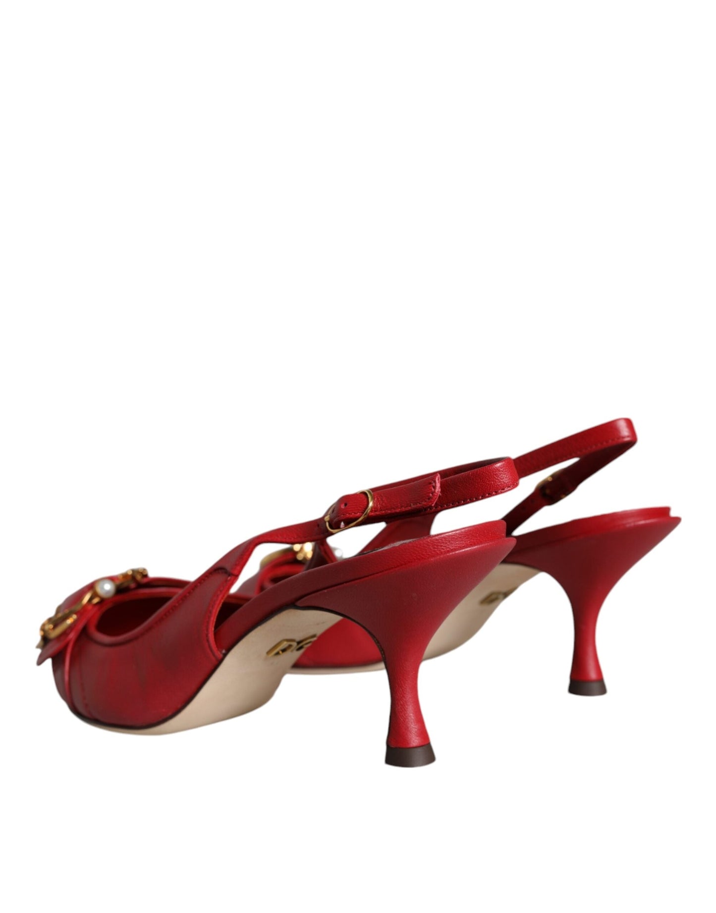 Dolce & Gabbana Red Devotion Leather Heels Slingback Shoes - EU35.5/US5.5