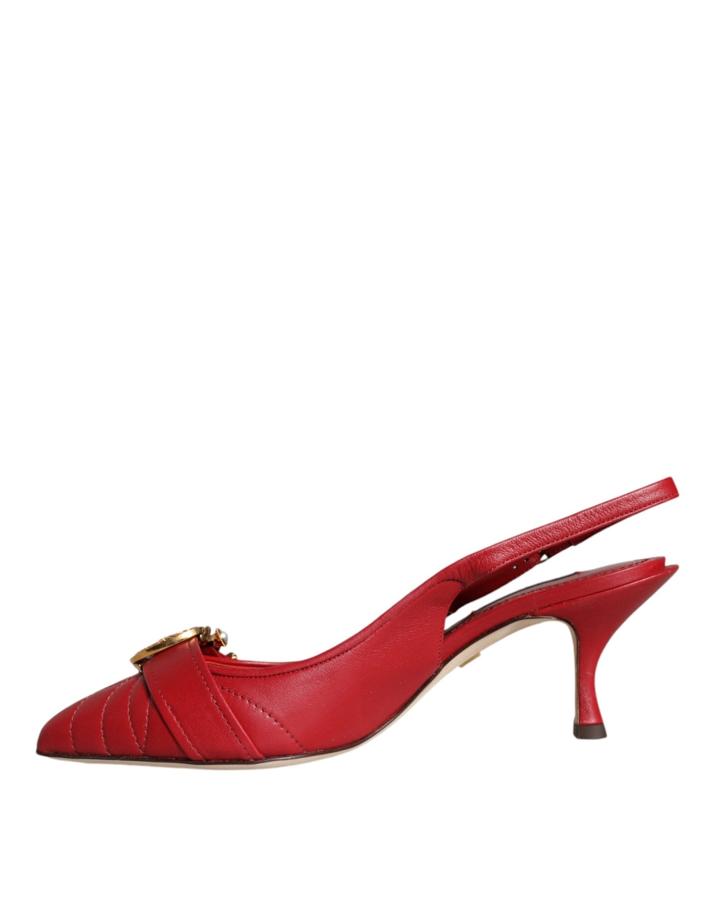 Dolce & Gabbana Red Devotion Leather Heels Slingback Shoes - EU35.5/US5.5