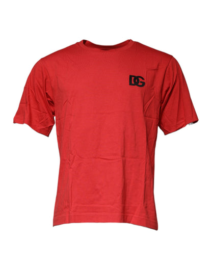 Dolce & Gabbana Red DG Logo Cotton Crew Neck T-shirt - IT46 | S