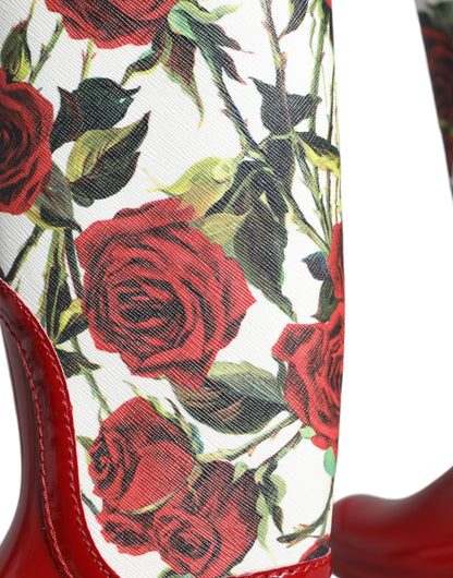 Dolce & Gabbana Red Floral Rubber Knee High Flat Boots Shoes - EU36/US5.5