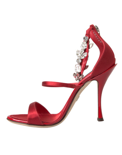 Dolce & Gabbana Red Keira Satin Crystals Sandals Heels Shoes - EU35/US4.5