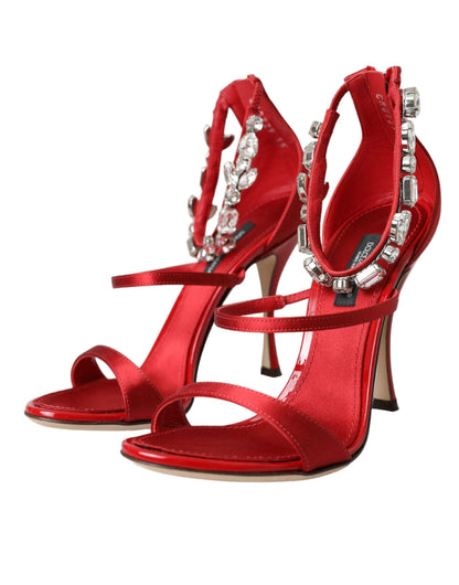 Dolce & Gabbana Red Keira Satin Crystals Sandals Heels Shoes - EU35/US4.5