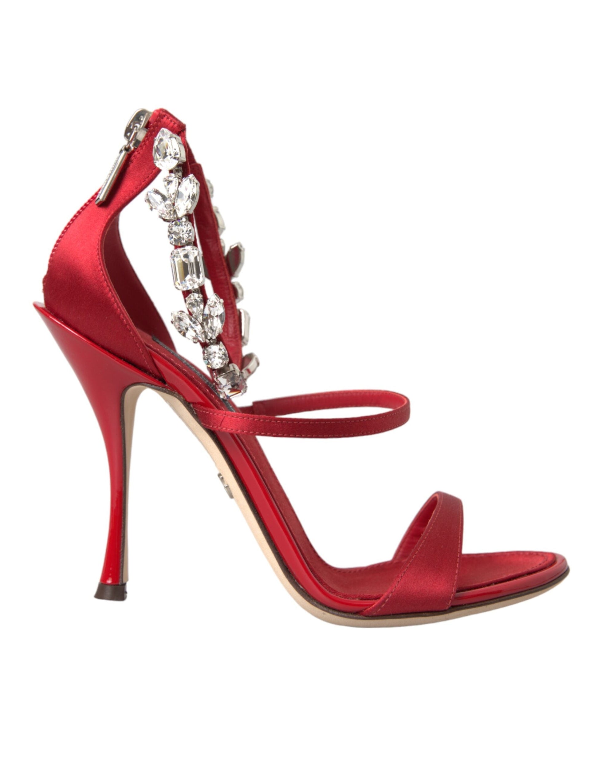 Dolce & Gabbana Red Keira Satin Crystals Sandals Heels Shoes - EU35/US4.5