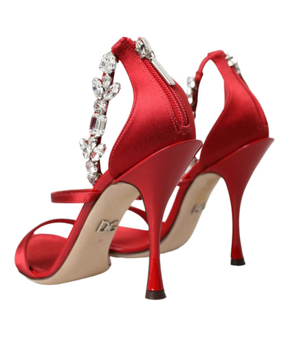 Dolce & Gabbana Red Keira Satin Crystals Sandals Heels Shoes - EU35/US4.5