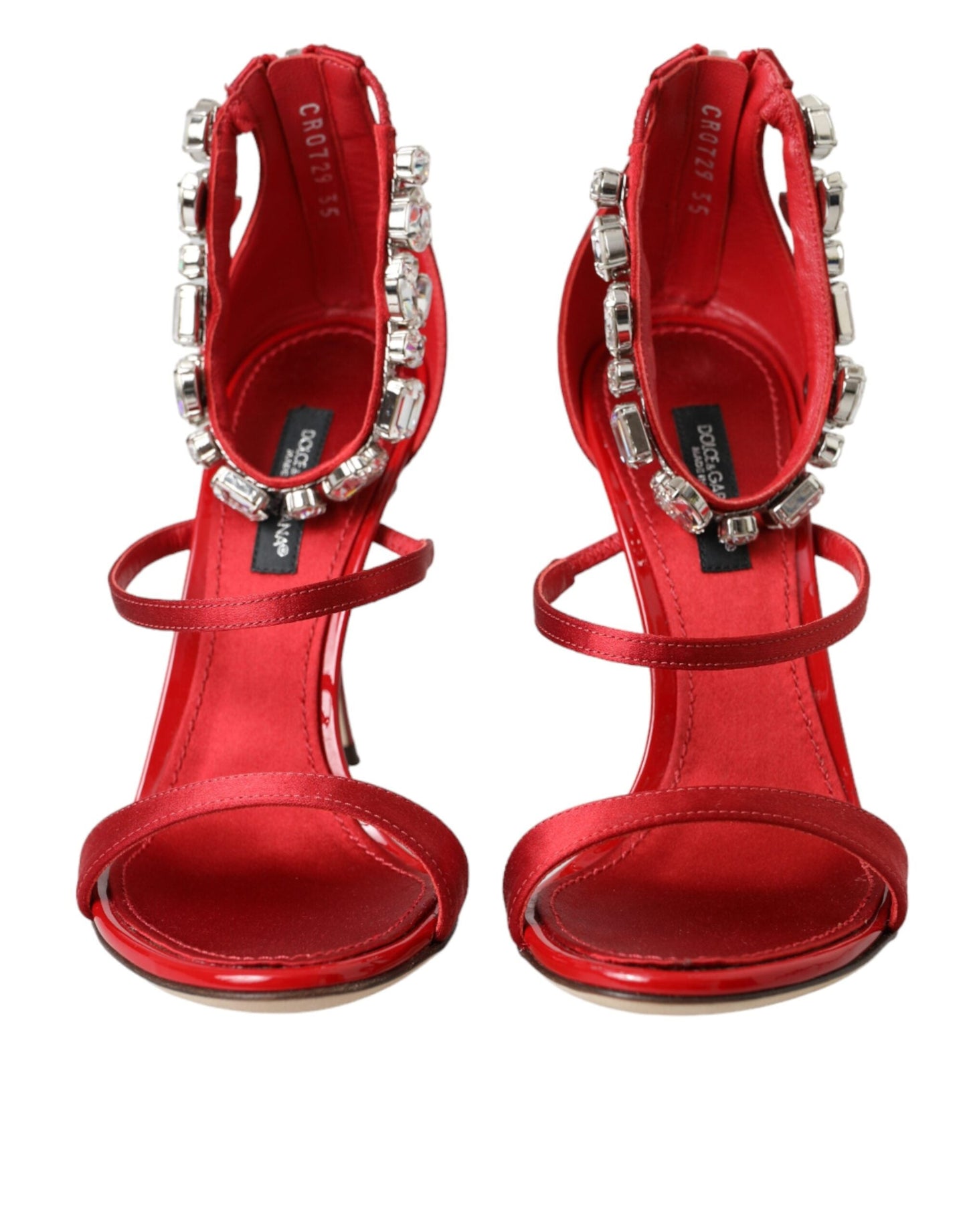 Dolce & Gabbana Red Keira Satin Crystals Sandals Heels Shoes - EU35/US4.5