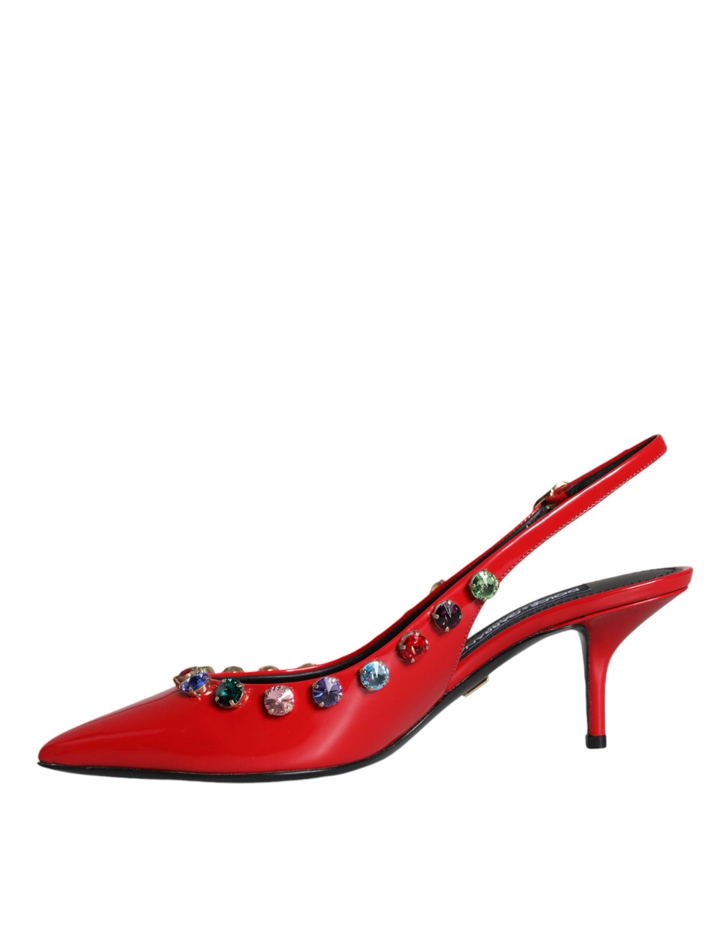 Dolce & Gabbana Red Leather Crystal Heels Slingback Shoes - EU39/US8