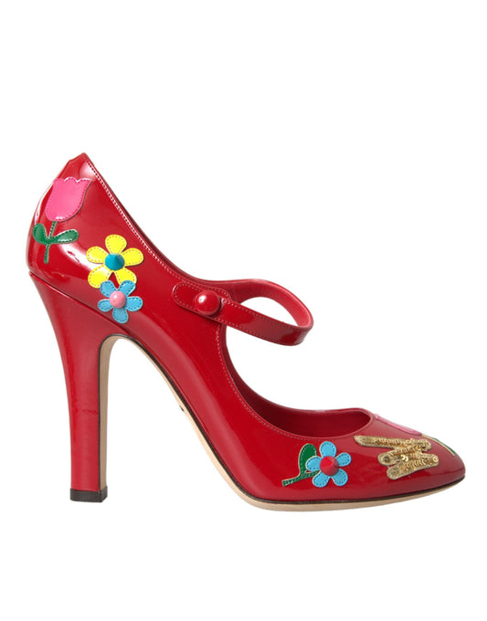 Dolce & Gabbana Red Leather Embellished Mary Jane Pumps Heels Shoes - EU40/US9.5