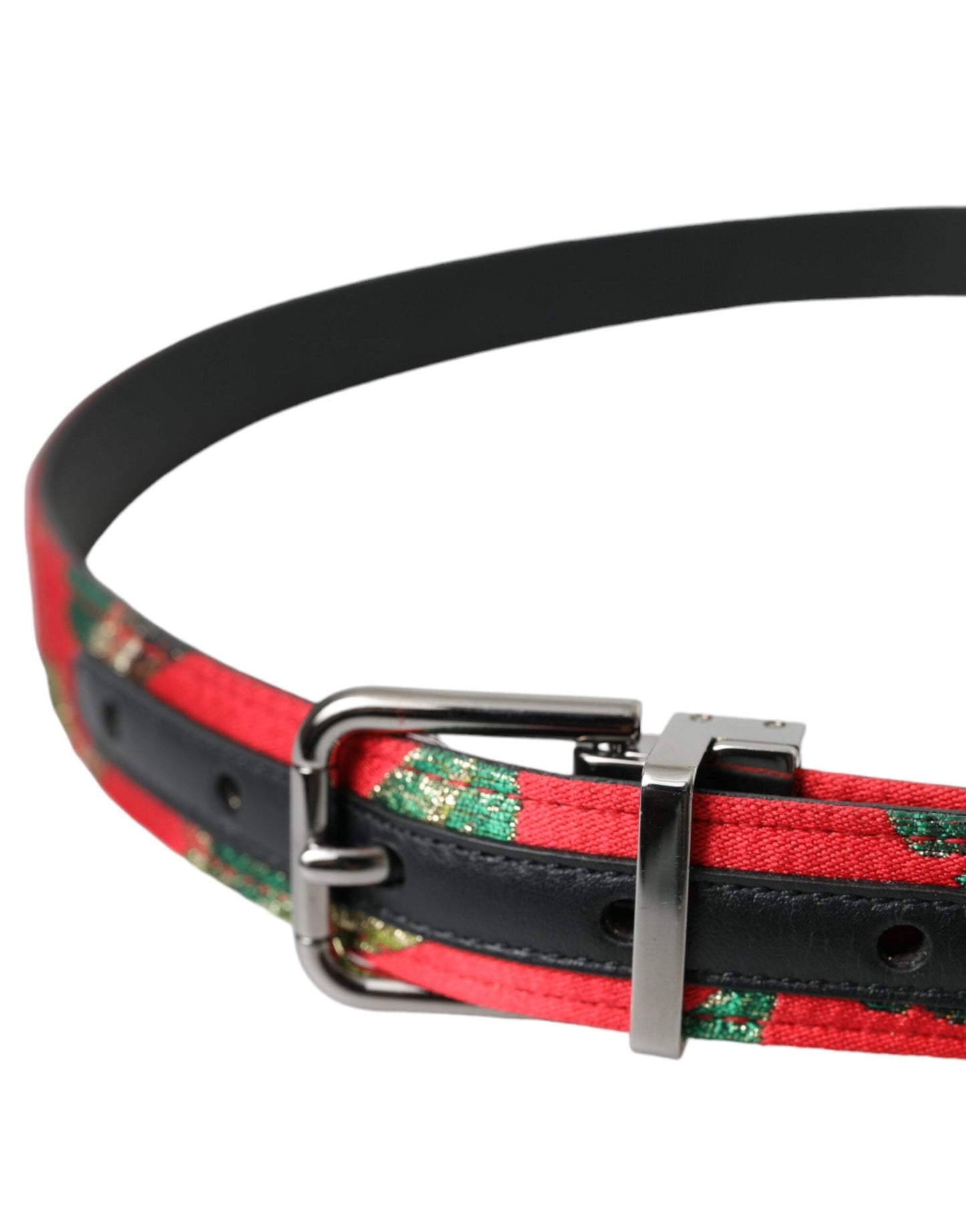 Dolce & Gabbana Red Leather Jacquard Silver Metal Buckle Belt - 90 cm / 36 Inches