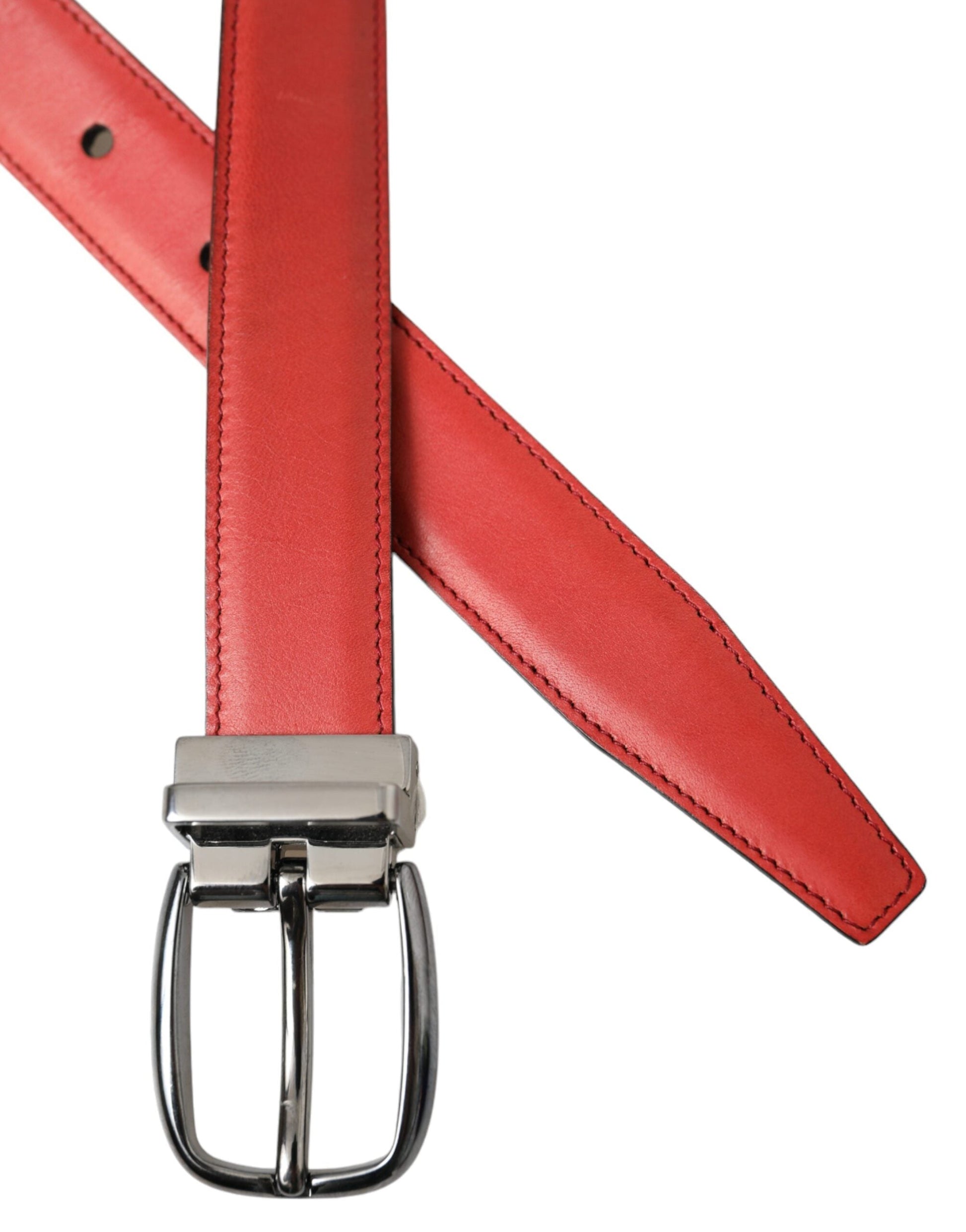 Dolce & Gabbana Red Leather Silver Metal Buckle Belt Men - 95 cm / 38 Inches