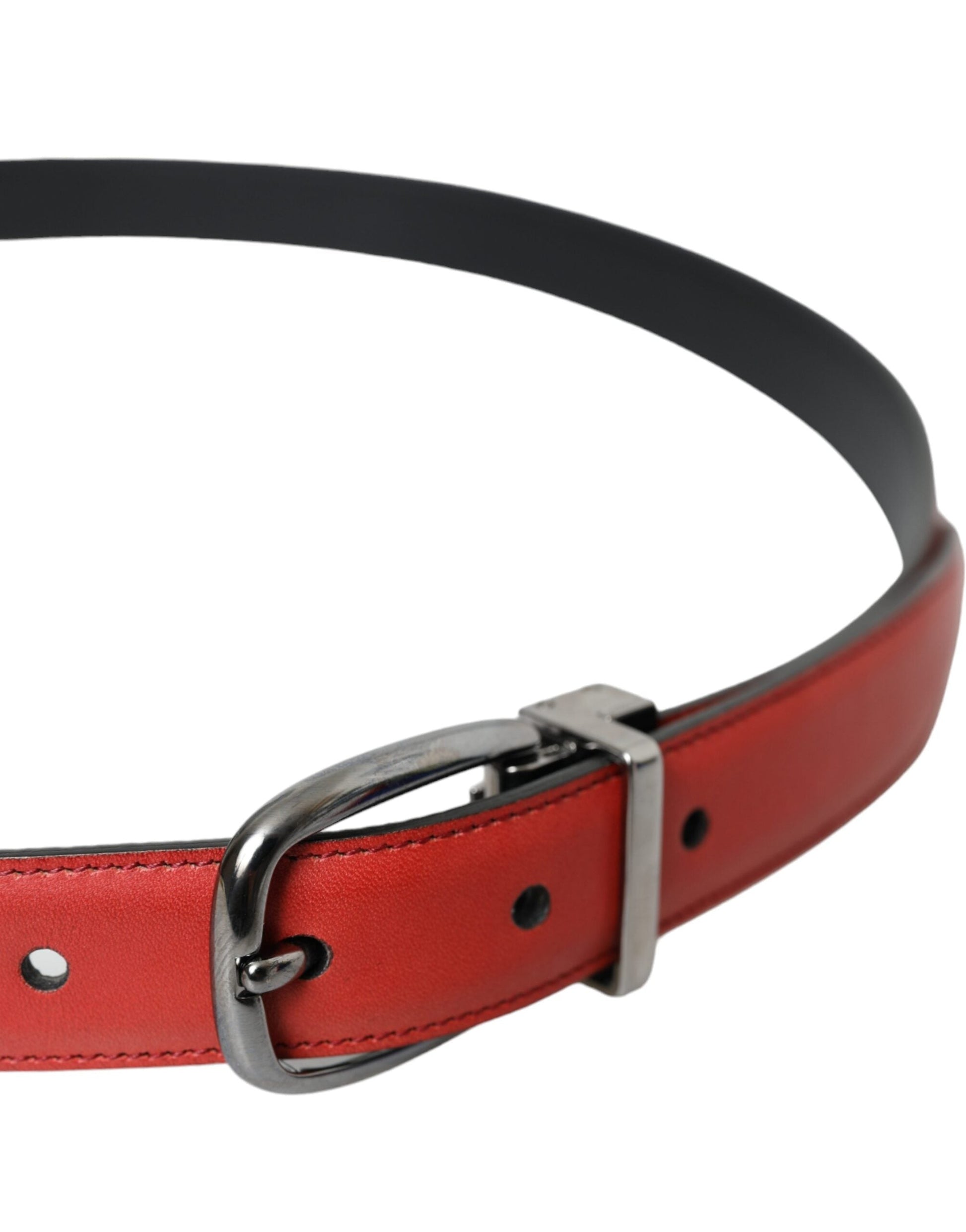 Dolce & Gabbana Red Leather Silver Metal Buckle Belt Men - 95 cm / 38 Inches