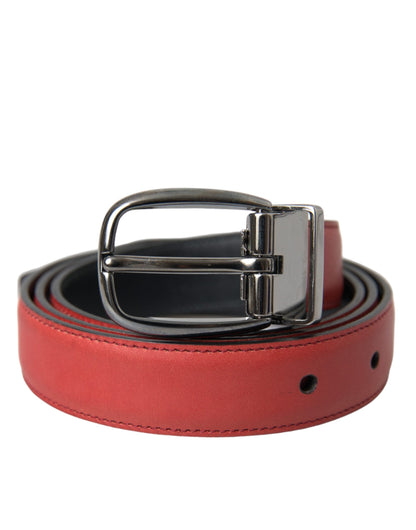 Dolce & Gabbana Red Leather Silver Metal Buckle Belt Men - 95 cm / 38 Inches