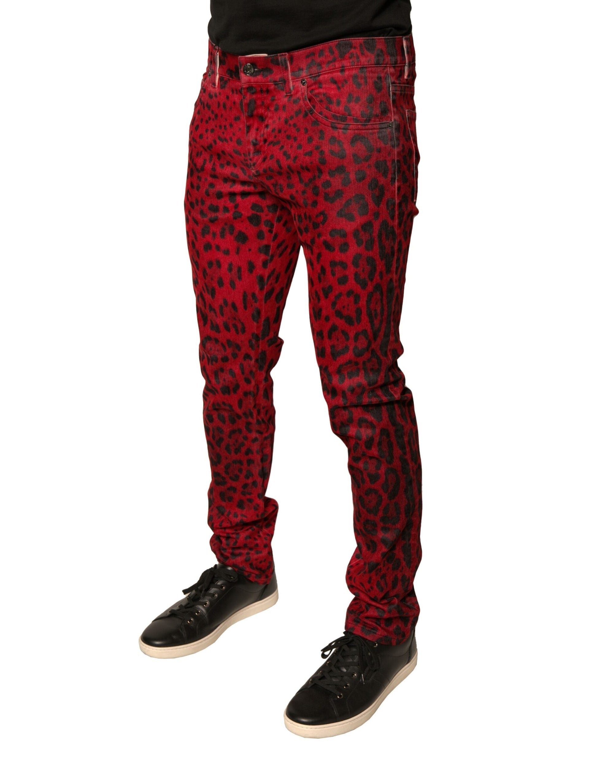 Dolce & Gabbana Red Leopard Cotton Stretch Skinny Denim Jeans - IT48 | M