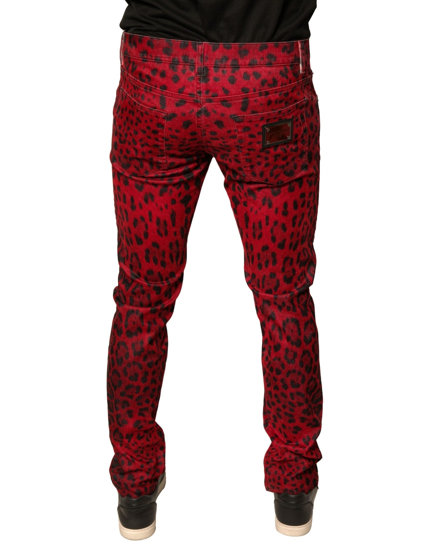 Dolce & Gabbana Red Leopard Cotton Stretch Skinny Denim Jeans - IT48 | M