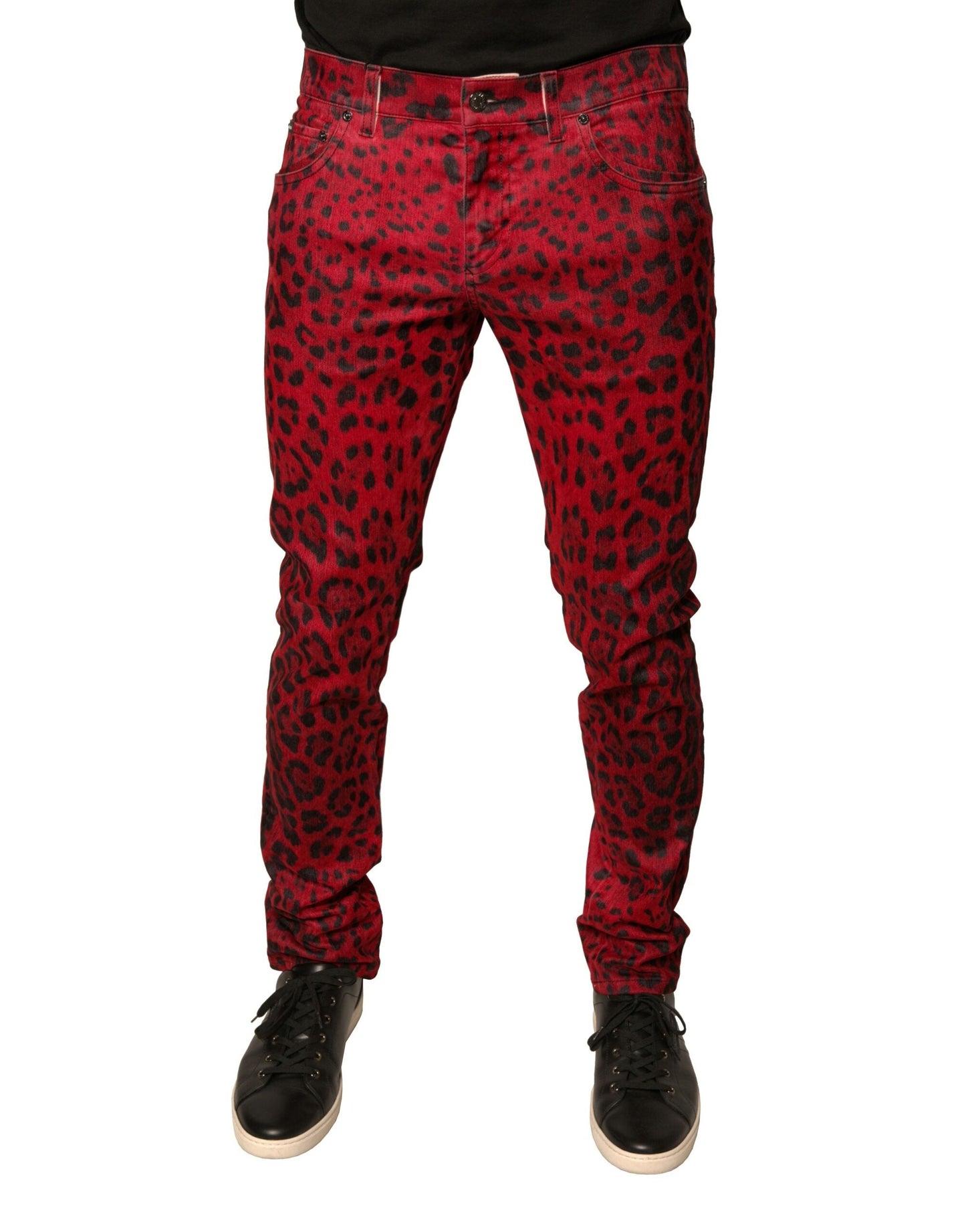 Dolce & Gabbana Red Leopard Cotton Stretch Skinny Denim Jeans - IT48 | M