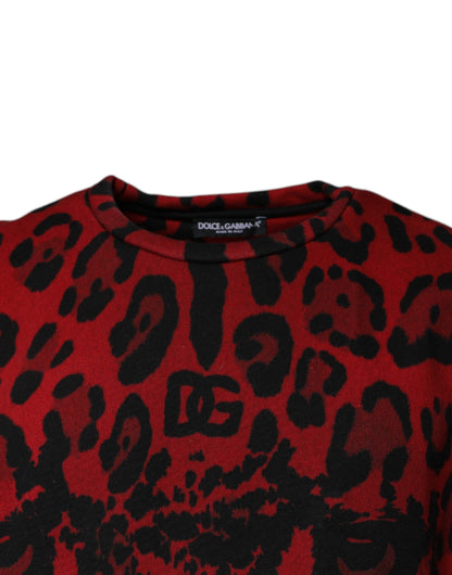 Dolce & Gabbana Red Leopard Print Cotton Sleeveless T-shirt - IT52 | XL