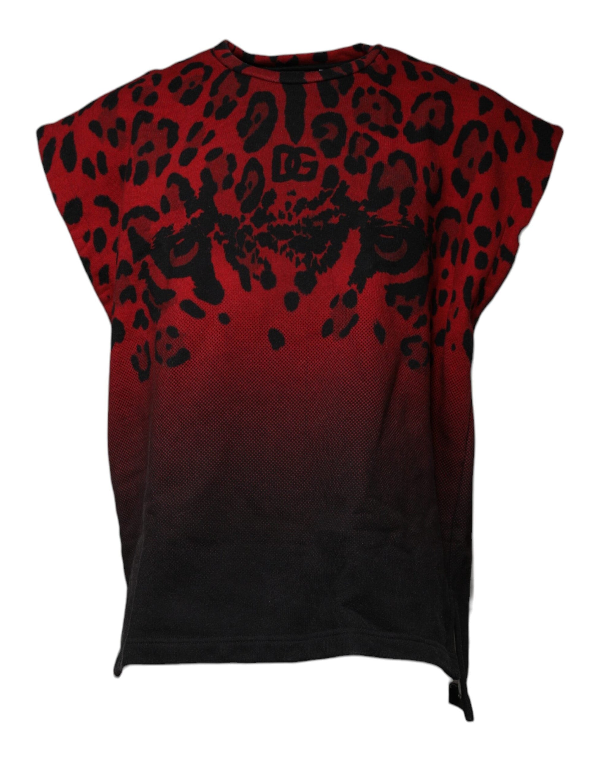 Dolce & Gabbana Red Leopard Print Cotton Sleeveless T-shirt - IT52 | XL