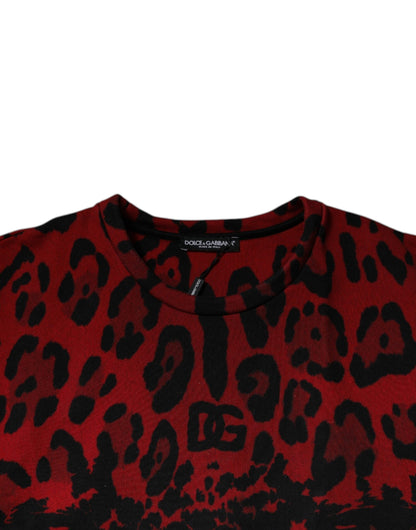 Dolce & Gabbana Red Leopard Print Cotton Sleeveless T-shirt - IT52 | XL