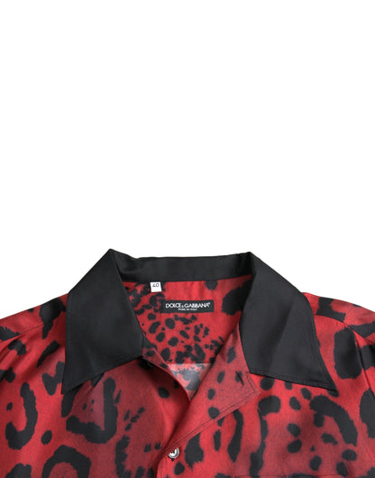 Dolce & Gabbana Red Leopard Silk Button Down Casual Shirt - IT40 | M