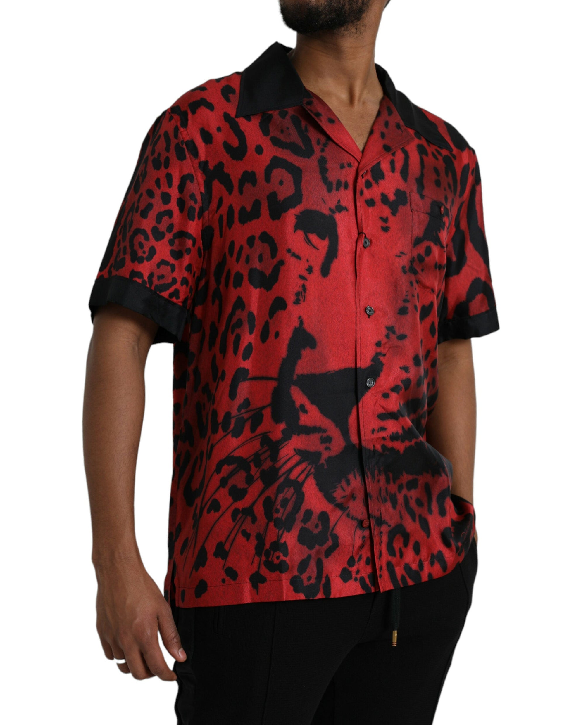 Dolce & Gabbana Red Leopard Silk Button Down Casual Shirt - IT40 | M