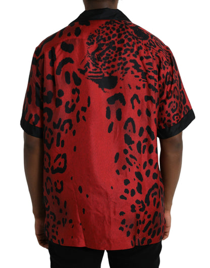 Dolce & Gabbana Red Leopard Silk Button Down Casual Shirt - IT40 | M