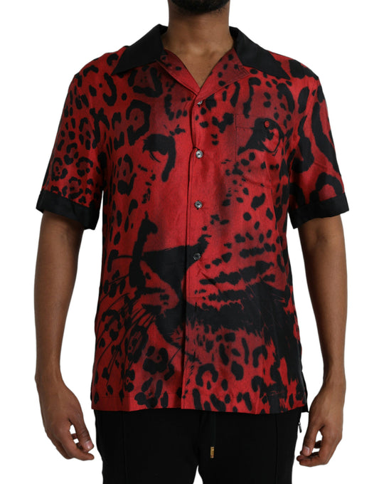 Dolce & Gabbana Red Leopard Silk Button Down Casual Shirt - IT40 | M