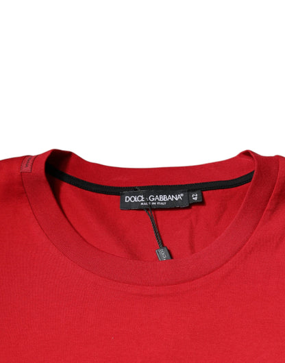 Dolce & Gabbana Red Logo Print Cotton Crew Neck T-shirt - IT42 | XS