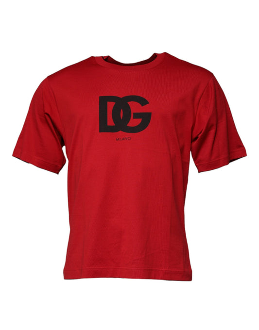 Dolce & Gabbana Red Logo Print Cotton Crew Neck T-shirt - IT42 | XS