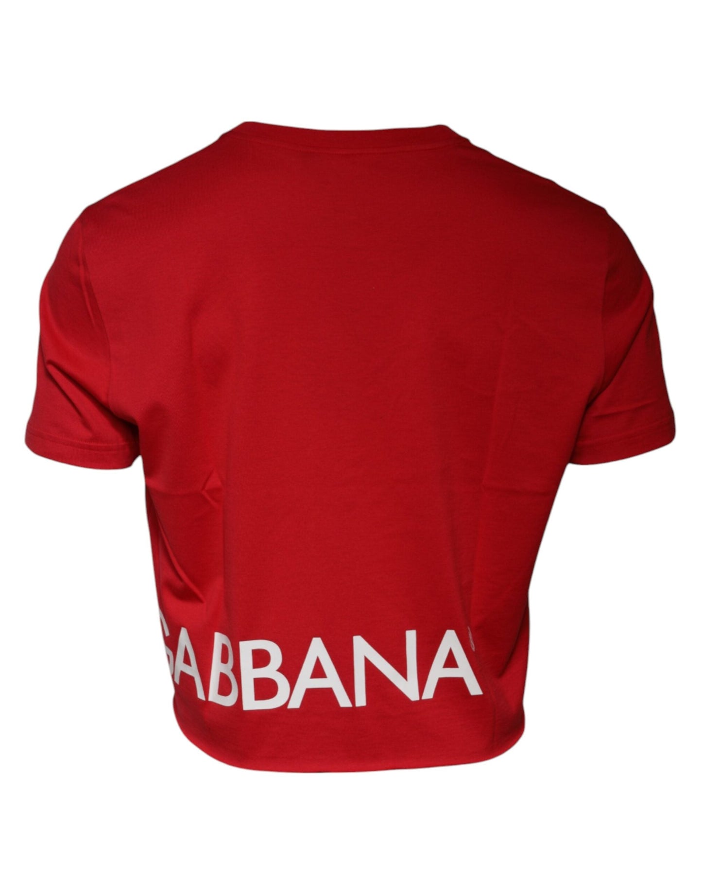 Dolce & Gabbana Red Logo Print Cropped Crew Neck T-shirt - IT52 | XL