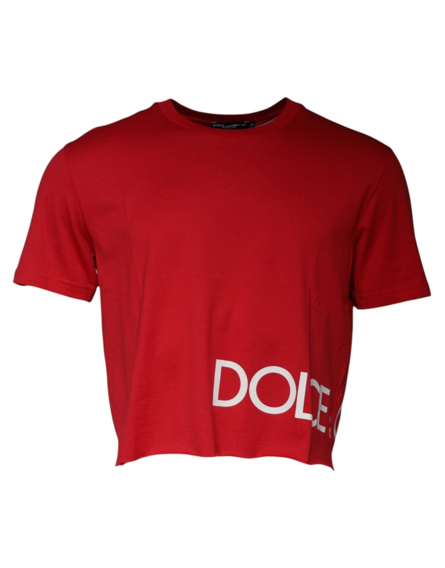 Dolce & Gabbana Red Logo Print Cropped Crew Neck T-shirt - IT52 | XL