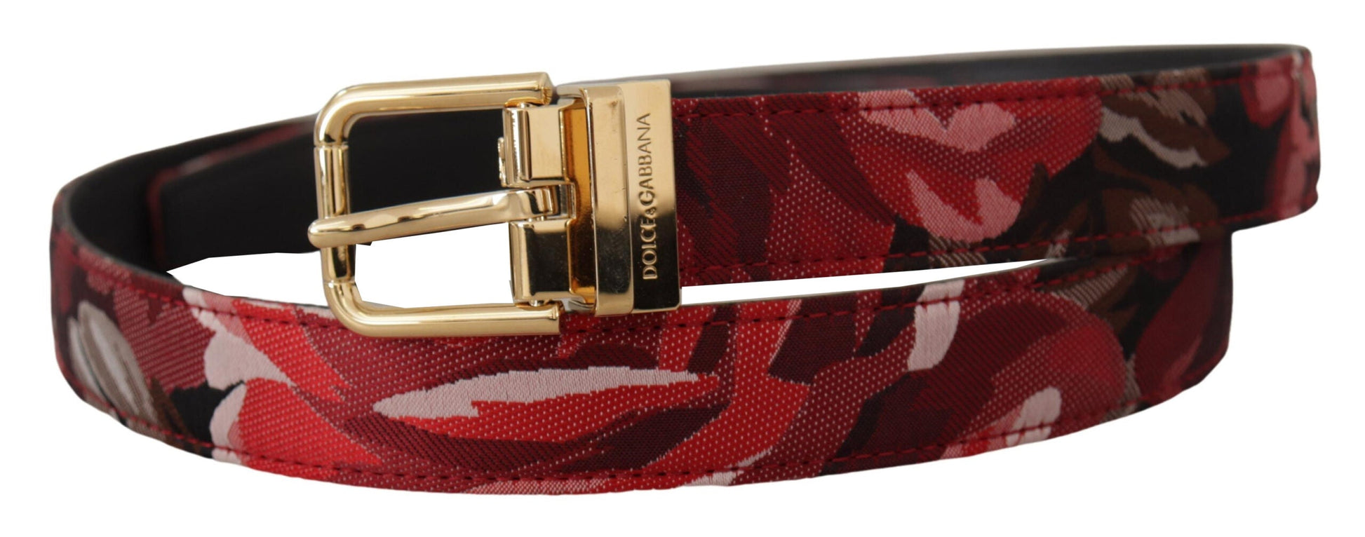 Dolce & Gabbana Red Multicolor Leather Belt with Gold-Tone Buckle - 90 cm / 36 Inches