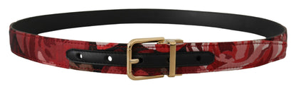 Dolce & Gabbana Red Multicolor Leather Belt with Gold-Tone Buckle - 90 cm / 36 Inches