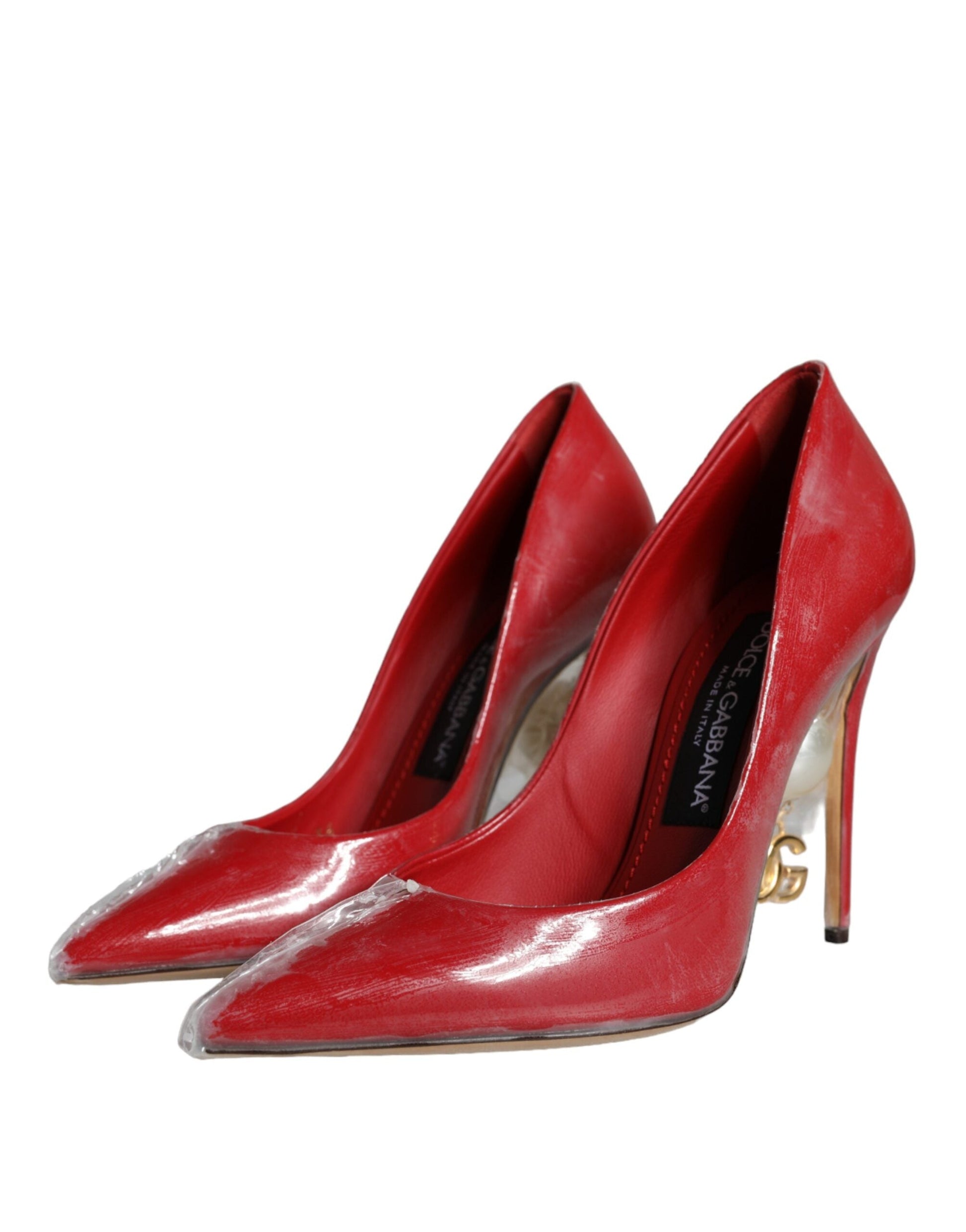 Dolce & Gabbana Red Patent Leather Faux Pearl Heels Pumps Shoes - EU36/US5.5