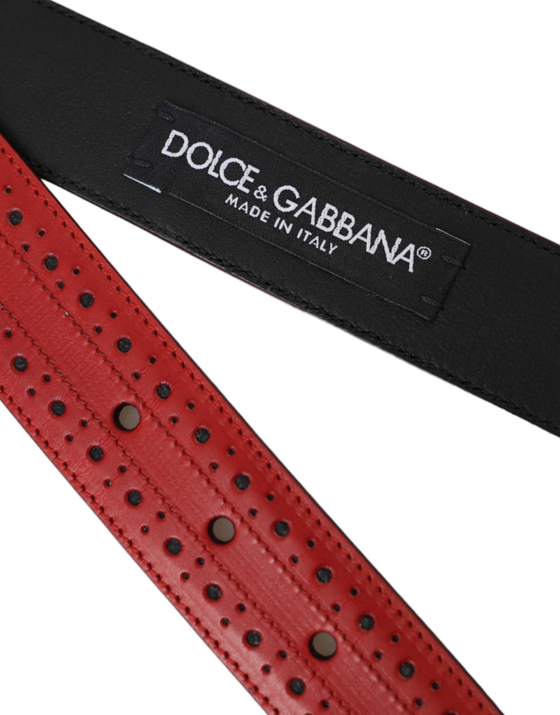 Dolce & Gabbana Red Perforated Leather Metal Buckle Belt Men - 85 cm / 34 Inches